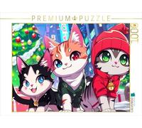 Puzzle · sous Le Sapin de Noël | Des chats sympas dans le style de dessin populaire · générés pa… · 1000 pièces · Format assemblé 64 × 48 cm · CALVENDO Puzzle