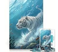Puzzle sous-Marin Tigre Blanc 1000 pièces Jeu Amusant Technologie de découpe Laser avancée Jouet d'intérieur divertissant pour Les Vacances (50x75cm)