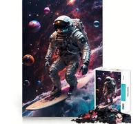 Puzzle Spatial 1000 pièces Astronaute Surfeur pour Adultes, Jeu de logique Puissant, Anti-anxiété, Bords Transparents, pour Les fêtes 50x75cm