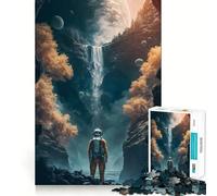 Puzzle Spatial Astronaute Cascade 1000 pièces,Jeu de Construction sans Espace,Ajustement Parfait,activité gratifiante pour Les Jours de Pluie (38x26cm)