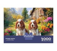 Puzzle Springer Spaniel 1000 Pièces en Papier Recyclé, Deux Épagneuls Bretons & Jardin Rustique, Loisir Adulte, Jeu Éducatif & Anti - Stress, Jeu Extrêmement Difficile, 52x38cm