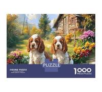 Puzzle Springer Spaniel 1000 Pièces en Papier Recyclé, Deux Épagneuls Bretons & Jardin Vivant, Loisir Adulte, Défi Difficile, Jeu Éducatif, Idée Cadeau Exceptionnelle, 70x50cm