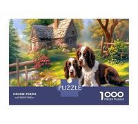 Puzzle Springer Spaniel 1000 Pièces en Papier Recyclé, Deux Épagneuls Bretons & Village Confortable, Loisir Adulte, Amusant & Stimulant, Activité Maison, Idée Cadeau Parfaite, 38x26cm
