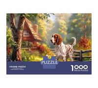 Puzzle Springer Spaniel 1000 Pièces en Papier Recyclé, Épagneul Breton & Village Ludiques, Adulte & Enfant, Défi Difficile, Jeu Éducatif, Activité Maison, 52x38cm