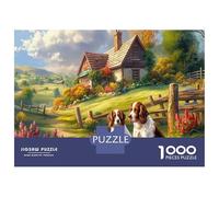 Puzzle Springer Spaniel 1000 Pièces en Papier Recyclé, Quatre Épagneuls Bretons & Campagne Joyeuse, Loisir Adulte, Jeu Éducatif & Défi en Famille, Idée Cadeau Géniale, 38x26cm