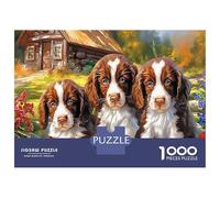 Puzzle Springer Spaniel 1000 Pièces en Papier Recyclé, Trois Épagneuls Bretons & Jardin Vivant, Adulte & Enfant, Amusant & Anti - Stress, Jeu de Décoration Murale, 70x50cm