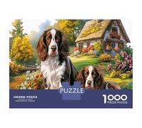 Puzzle Springer Spaniel Adulte 1000 Pièces en Papier Recyclé, Deux Épagneuls Bretons & Jardin Ludiques, Cadeau Amusant & Activité Maison, Défi en Famille, 52x38cm
