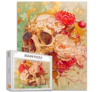Puzzle Squelette Humain 1000 Pièces - Crâne Doré en Bois Sacré - Art Gothique Mexicain - Forme Unique pour Adultes - Jeu de Famille Anniversaire