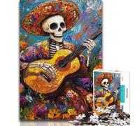 Puzzle Squelette Mexicain Jouant de la Guitare pour Adolescents, 1 000 pièces, Anti-Stress, défi Difficile, décoration d'intérieur Unique et Cadeaux 38x26cm