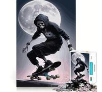 Puzzle Squelette Skateur au Clair de Lune pour Adolescents, 1000 pièces, Jeu de logique, Amusement d'intérieur, Bords précis, pièce de Collection 38x26cm