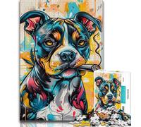 Puzzle Staffordshire Bull Terrier Fumeur 1000 pièces pour Adolescents, Anti-Stress, défi Difficile, à Offrir en Cadeau à Toute la Famille (38x26cm)