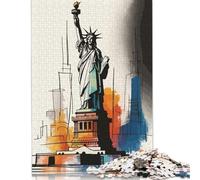 Puzzle Statue de la Liberté - Croquis à l'aquarelle - 1000 pièces - Puzzle en Papier - Convient aux Adultes et Adolescents de 18 Ans et Plus - Cadeau d'anniversaire - 38 x 26 cm / 1000 pièces