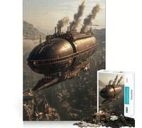 Puzzle Steampunk Aéronef Au-Dessus de la Ville 1000 Pièces Cadeau pour Adultes Jeu de Logique Fin Loisirs Doux Bords Soignés Joli Cadeau 38x26cm