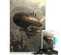 Puzzle Steampunk Aéronef Au-Dessus de la Ville, 1000 Pièces, Jeu de Logique Mentale pour Adolescents, Anti-Stress, Découpe Ferme, Cadeau de Père Noël 50x75cm