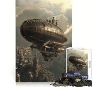 Puzzle Steampunk Aéronef Au-Dessus de la Ville 1000 Pièces pour Adolescents Jeu de Réflexion Anti-Stress Découpe Fine Liste de Souhaits du Père Noël 38x26cm