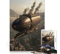 Puzzle Steampunk Aéronef Au-Dessus d'une Ville pour Adultes, 1000 Pièces, Casse-tête Mental, Détente et Amusement, Assemblage d'image, Surprise Chaude 38x52cm