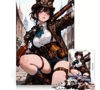 Puzzle Steampunk Anime Fille avec Fusil 1000 Pièces pour Adolescents Jeu de Logique et de Détente Pièce de Collection Premium Edge Art 38x52cm