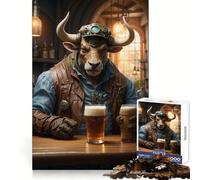 Puzzle Steampunk Bière Artisanale Bœuf 1000 Pièces pour Adolescents Amélioration de la Mémoire Détente et Amusant Pièce de Collection Art Découpée avec Précision 38x26cm