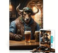 Puzzle Steampunk Bière Artisanale Bœuf 1000 Pièces pour Adolescents Amélioration de la Mémoire Détente et Amusant Pièce de Collection Art Découpée avec Précision 38x26cm