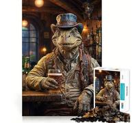 Puzzle Steampunk Bière Artisanale Dinosaure 1000 Pièces pour Adolescents Jeu de Logique Mentale Anti-Stress Découpe Ferme Cadeau de Père Noël 38x26cm