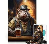 Puzzle Steampunk Bière Artisanale Hippo 1000 Pièces pour Adolescents Amélioration de la Mémoire Détente et Amusant Pièce de Collection Art Découpée avec Précision 50x75cm