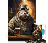 Puzzle Steampunk Bière Artisanale Hippo de 1000 pièces pour Adultes et Adolescents Stimulation de la mémoire et détente Idée Cadeau de Noël 38x26cm