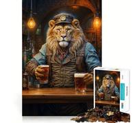 Puzzle Steampunk Bière Artisanale Lion 1000 Pièces pour Adolescents Jeu de Logique Mentale Anti-Stress Découpe Ferme Cadeau de Père Noël 50x75cm