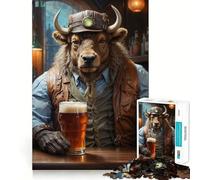 Puzzle Steampunk Bière Buffalo 1000 pièces pour Adolescents Jeu de logique Solide Découpe de précision pour Les vœux du Père Noël 38x26cm