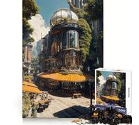 Puzzle Steampunk Café avec éléments naturels 1000 pièces pour Adolescents Amélioration de la mémoire Détente et Amusement Pièce de Collection aux découpes nettes 50x75cm