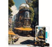 Puzzle Steampunk Café avec éléments naturels 1000 pièces pour Adolescents Amélioration de la mémoire Détente et Amusement Pièce de Collection aux découpes nettes 50x75cm
