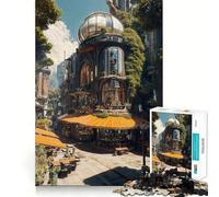 Puzzle Steampunk Café avec Éléments Naturels pour Adolescents 1000 Pièces Jeu de Logique Mentale Anti-Stress Découpe Ferme Cadeau de Père Noël 38x26cm