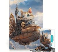 Puzzle Steampunk Chat Aventures pour Adultes 1000 Pièces Jeu d'Éveil Mental Loisirs Doux Design à Assembler Cadeau de Saison 38x52cm
