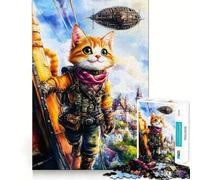 Puzzle Steampunk Chat Aventurier 1000 Pièces Cadeau pour Adultes Jeu de Logique Fine Loisirs Doux Bords Soignés Joli Cadeau 38x52cm