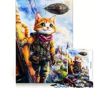 Puzzle Steampunk Chat Aventurier 1000 Pièces Cadeau pour Adultes Jeu de Logique Fine Loisirs Doux Bords Soignés Joli Cadeau 38x52cm