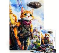 Puzzle Steampunk Chat Aventurier 1000 Pièces pour Adultes Jeu de Logique Pure Amusant et Apaisant Découpe Fine 38x26cm