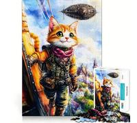 Puzzle Steampunk Chat Aventurier 1000 Pièces pour Adultes Jeu de Logique Pure Amusant et Apaisant Découpe Fine 38x26cm