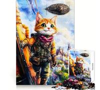 Puzzle Steampunk Chat Aventurier pour Adultes 1000 Pièces Jeu de Logique Agréable à Assembler Amusant Découpe Précise Cadeau Souvenir 50x75cm
