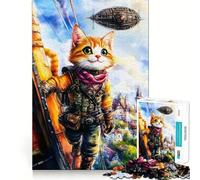 Puzzle Steampunk Chat Aventurier pour Adultes 1000 Pièces Jeu de Logique Agréable à Assembler Amusant Découpe Précise Cadeau Souvenir 50x75cm