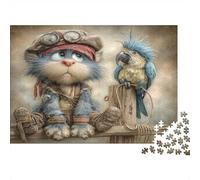 Puzzle Steampunk Chat Perroquet 1000 Pièces pour Adultes et Enfants Chat et Perroquet à Lunettes - Jeu Éducatif - Décoration Intérieure - 70 x 50 cm / 1000 pièces