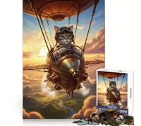 Puzzle Steampunk Chat Pilote Dirigeable 1000 Pièces pour Adolescents Jouet Intelligent et Ludique Cadeau de Noël Idéal 38x26cm