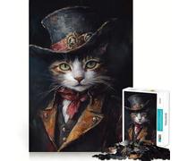 Puzzle Steampunk Chat Portrait 1000 Pièces pour Adolescents Remémoration, Amélioration, Détente, Pièce d'art Fine Cut 38x26cm