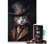 Puzzle Steampunk Chat Portrait pour Adultes 1000 Pièces, Jeu de Réflexion, Jeu de Précision, Cadeau Unique 50x75cm
