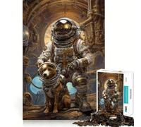 Puzzle Steampunk Chien de l'espace ﹨u Astronaute 1000 Pièces pour Adolescents Amélioration de la Mémoire Détente et Amusant Pièce de Collection Art Découpée avec Précision 38x52cm