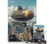 Puzzle Steampunk de 1000 pièces représentant Un Paysage Urbain en dirigeable Cadeau pour Adultes Exercice cérébral Jeu d'assemblage Artistique Relaxant Cadeau mémorable 38x52cm