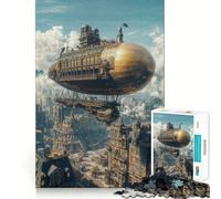 Puzzle Steampunk de 1000 pièces représentant Un Paysage Urbain en dirigeable Cadeau pour Adultes Exercice cérébral Jeu d'assemblage Artistique Relaxant Cadeau mémorable 38x52cm