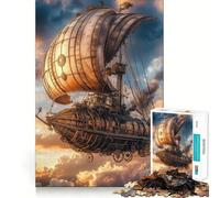 Puzzle Steampunk Dirigeable 1000 Pièces pour Adolescents Jeu Cognitif Détente Douce Bordure Premium Cadeau de Père Noël 38x26cm
