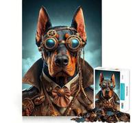 Puzzle Steampunk Doberman 1000 pièces pour Adolescents, Jeu de logique et de Plaisir paisible, Bords Lisses, Cadeau créatif 38x26cm