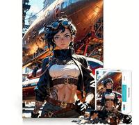 Puzzle Steampunk Femme avec dirigeable 1000 pièces pour Adolescents Jeu de logique Clair Loisirs faciles Découpe Parfaite Cadeau d'anniversaire 38x26cm