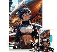 Puzzle Steampunk Femme avec dirigeable 1000 pièces pour Adolescents Jeu de réflexion apaisant et Amusant 38x52cm
