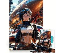 Puzzle Steampunk Femme avec dirigeable 1000 pièces pour Adolescents, Jouet Intelligent, Loisirs, découpe précise, Cadeau saisonnier 50x75cm
